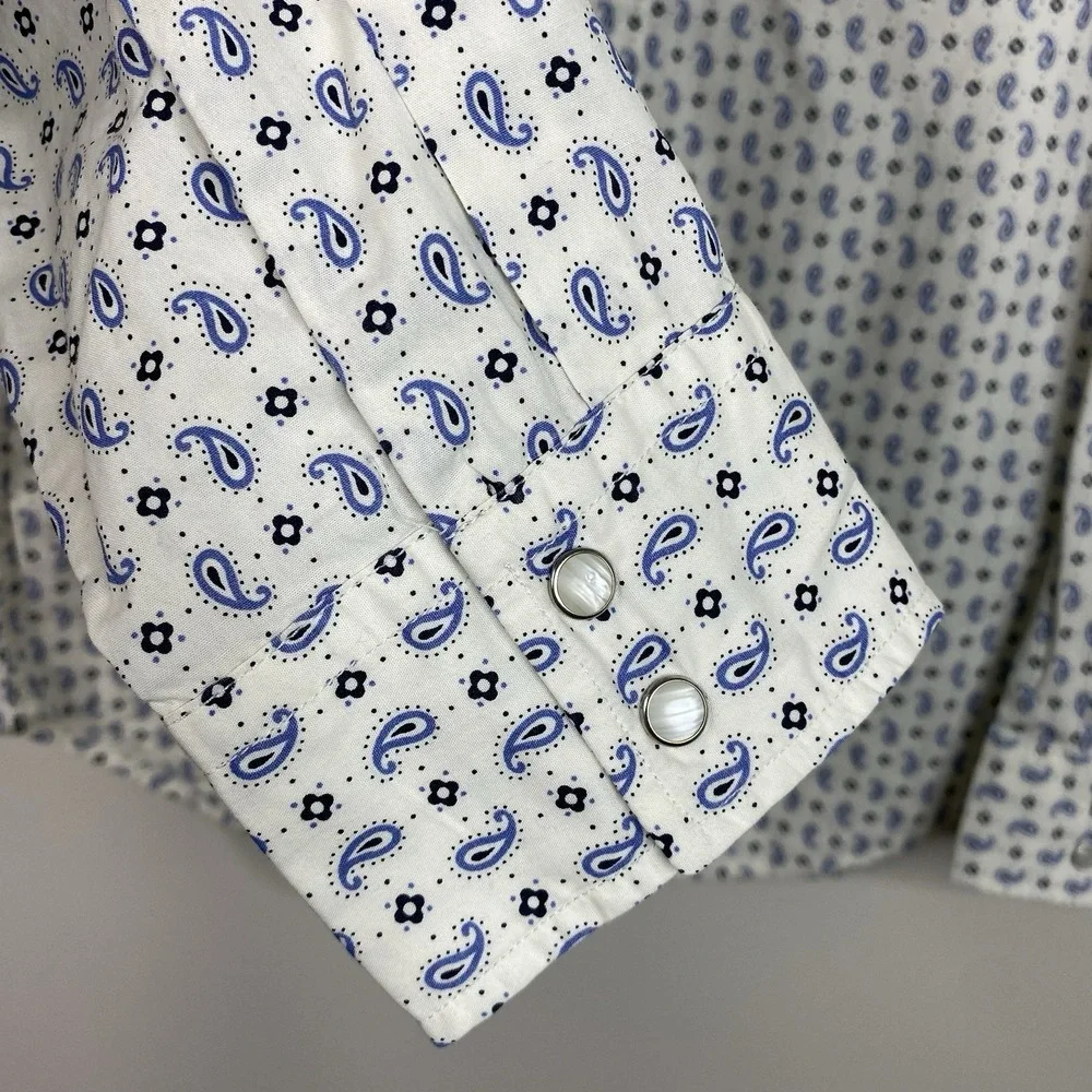 Levi's Men's L Classic Western Standard Fit Shirt‎ Pearl Snap Cream Blue Paisley